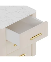 Streamdale Furniture Upholstered Nightstand - 3 Drawers, Metal Legs & Marbling Top