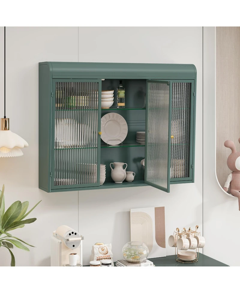 Streamdale 3-Door Arched Glass Cabinets (Dark Green)