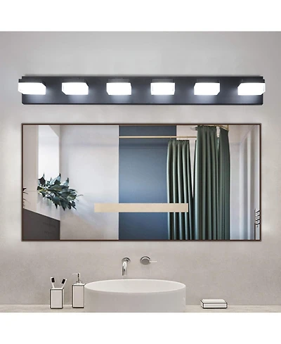 Streamdale Furniture Modern 6-Light Black Led Vanity Mirror Light Fixture For Bathrooms And Makeup Tables