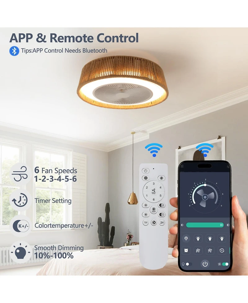 Streamdale Furniture Bohemian style Led Dimmable Ceiling Light With Built-In Fan - Remote Control