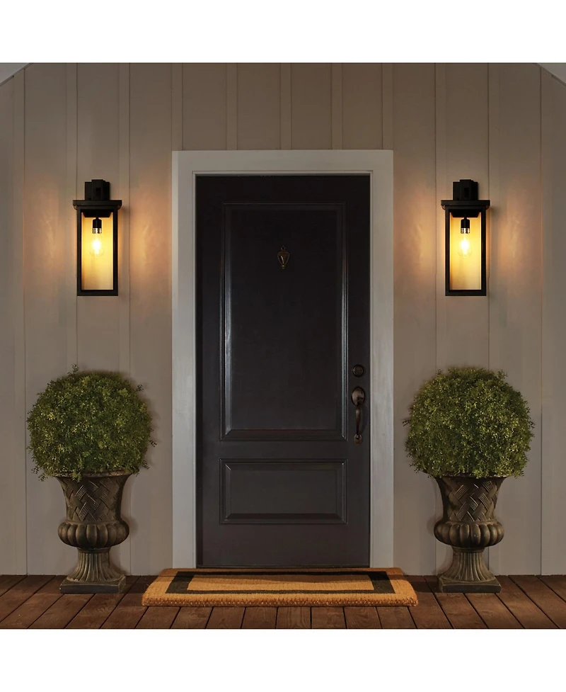 Streamdale Modern Wall Lanterns, Black Metal, Ambient Sensors, Weatherproof Wall Sconces (Set of 2)