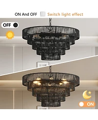 Streamdale Furniture Rustic 5-Tier Hemp Rope Chandelier with 8 Sockets, Hardwired Pendant
