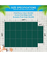 Streamdale Furniture Pool Safety Cover, 16x32' Inground, Green, with 4x8' Step, Triple Stitched Mesh