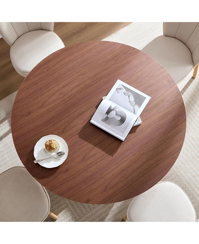 Streamdale Furniture Round Modern Style Mdf Wood Dining Table in Walnut Suitable for Kitchen, Living Room, Cafe, Milk Tea Shop