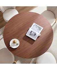 Streamdale Furniture Round Modern Style Mdf Wood Dining Table in Walnut Suitable for Kitchen, Living Room, Cafe, Milk Tea Shop
