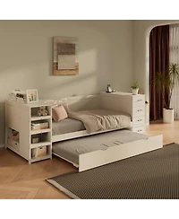 Streamdale Furniture Twin Daybed with Trundle Shelves Desk & Charging