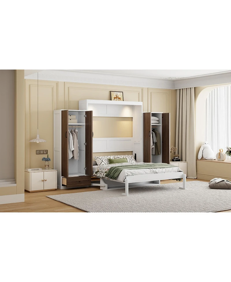 Streamdale Furniture Full Size Murphy Bed Wall Bed with Closet Drawers and Table