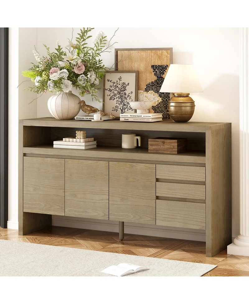 Streamdale Furniture 60" Modern Ash Veneer 3-Door Sideboard