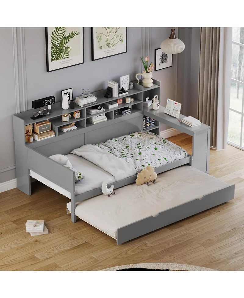 Streamdale Furniture Twin Daybed with Trundle Desk & Shelves