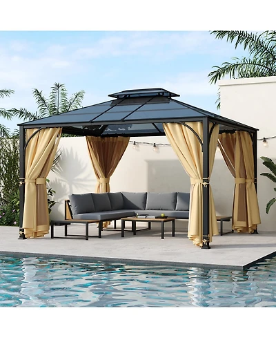 Streamdale Furniture 10'x12' Hardtop Gazebo with Netting & Curtains