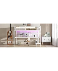Streamdale Furniture Queen Size Loft Bed with Power & Led - White