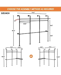 Streamdale Furniture Industrial Pipe Clothing Rack w/ Led & Shelves