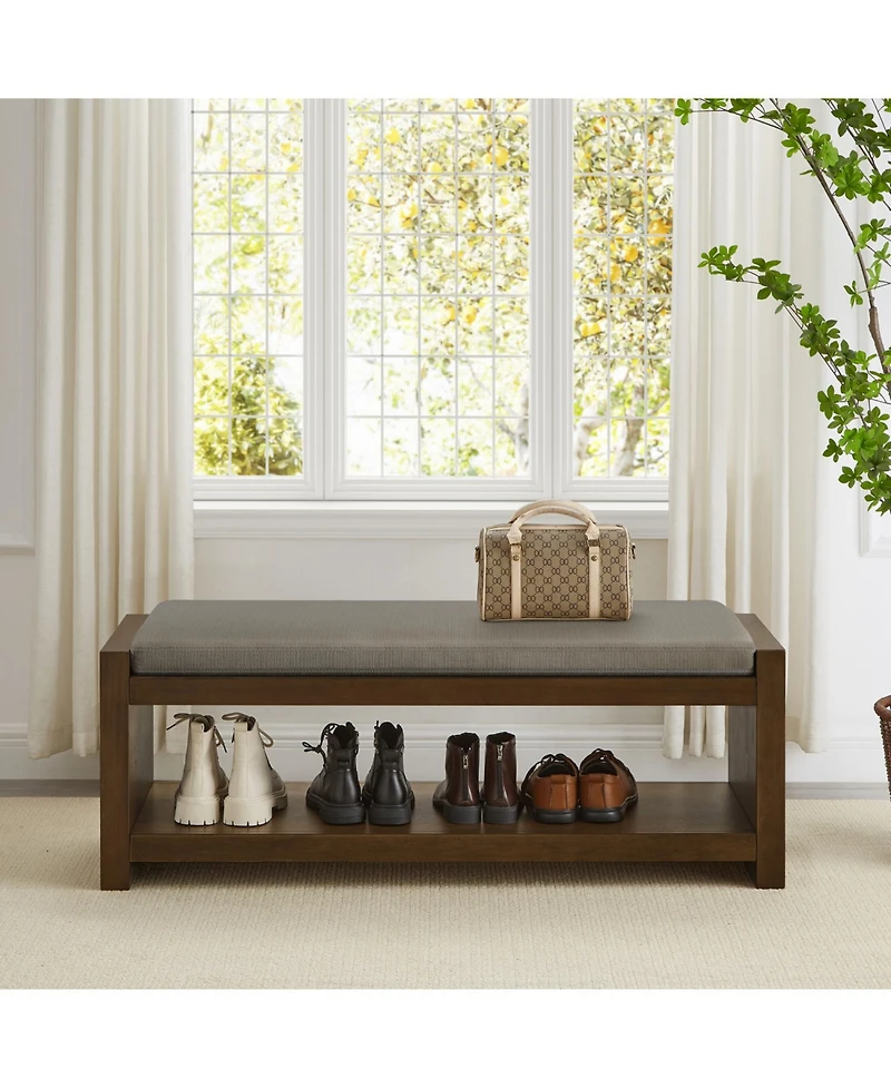 Streamdale Furniture 47" Accent Bench with Shoe Rack Padded Seat Removable Cushion - Granite