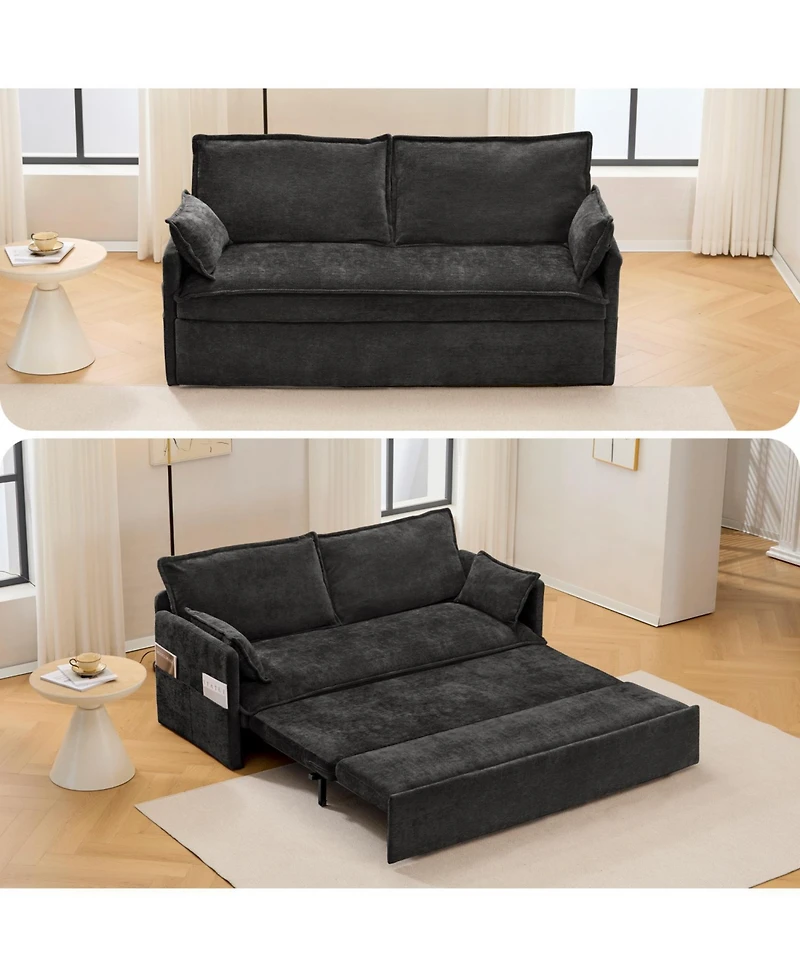 Streamdale Furniture 59.5" Chenille Sleeper Sofa Bed w/ Storage & Usb Ports