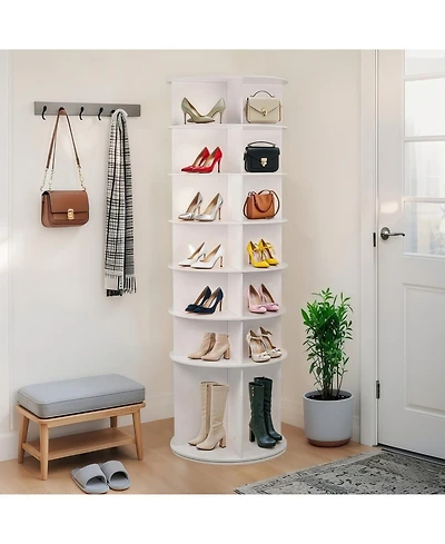 Streamdale Furniture 7-Tier Rotating Shoe Rack Tower - 28 Pairs (White)