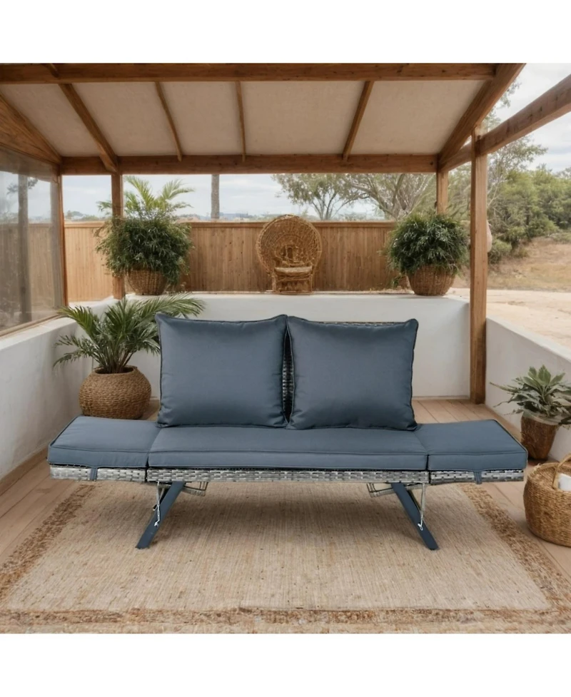 Streamdale Furniture Wicker Foldable Patio Bench with Cushion