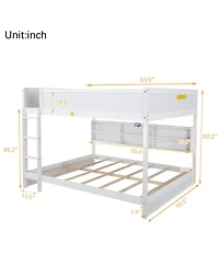 Streamdale Furniture Queen Over Queen Bunk Bed with Storage Charging White