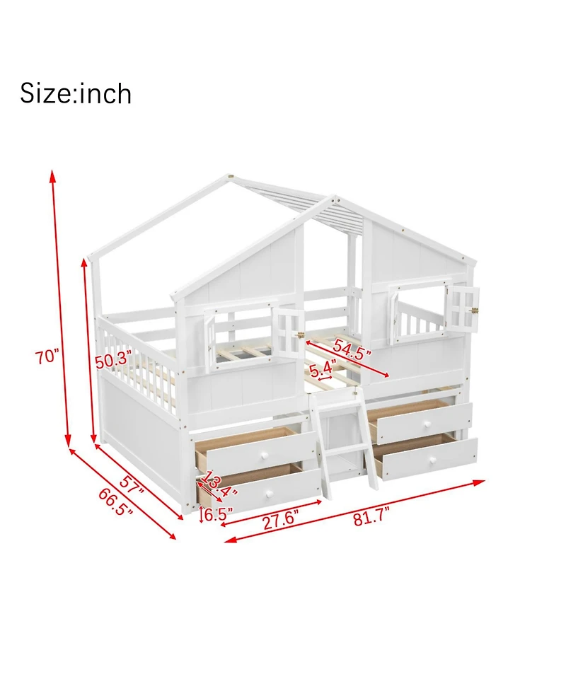 Streamdale Furniture Loft Bed with Roof Windows & Storage - White