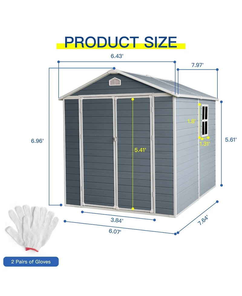 Streamdale Furniture 6x8 Resin Outdoor Storage Shed - Grey