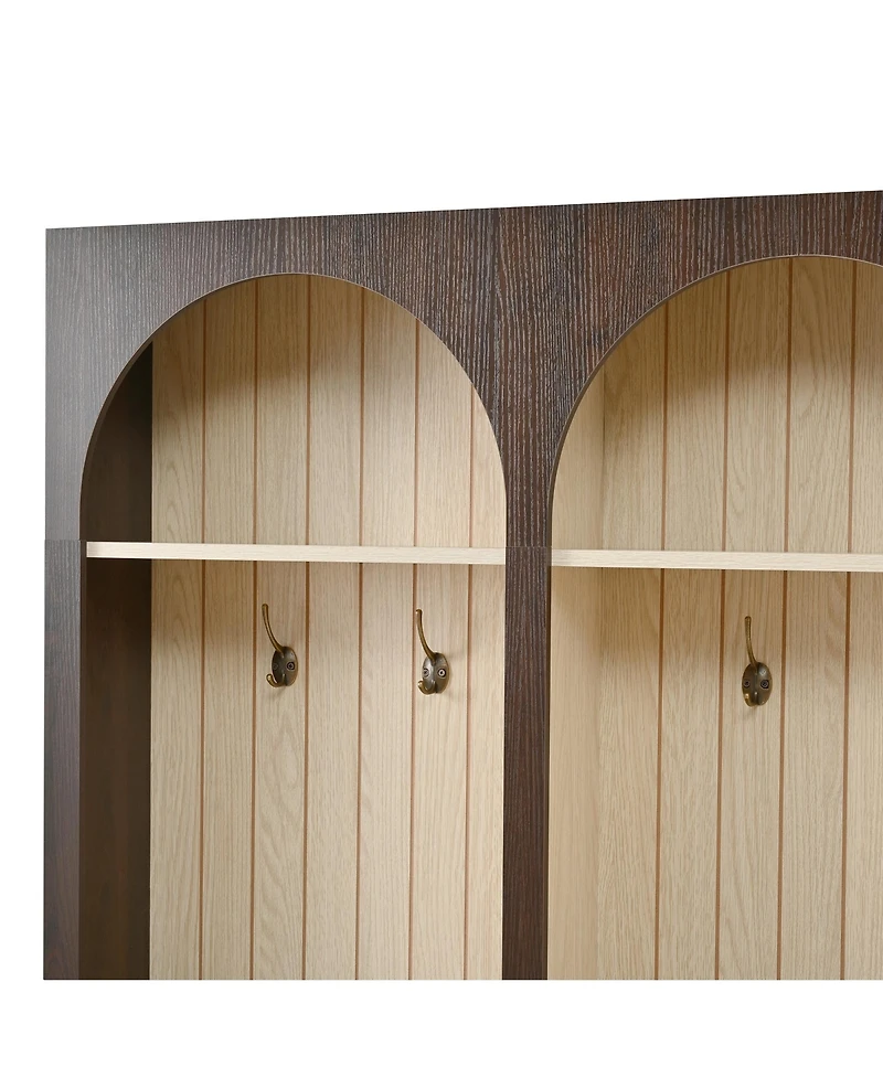 Streamdale Farmhouse Hall Tree Bench, 59" Wide, 8 Hooks, 3 Drawers, Dark Walnut