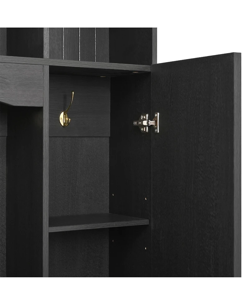 Streamdale 4-in-1 Hall Tree: 59" Wide, Golden Hooks, Walnut Bench, Adjustable Shelves, White
