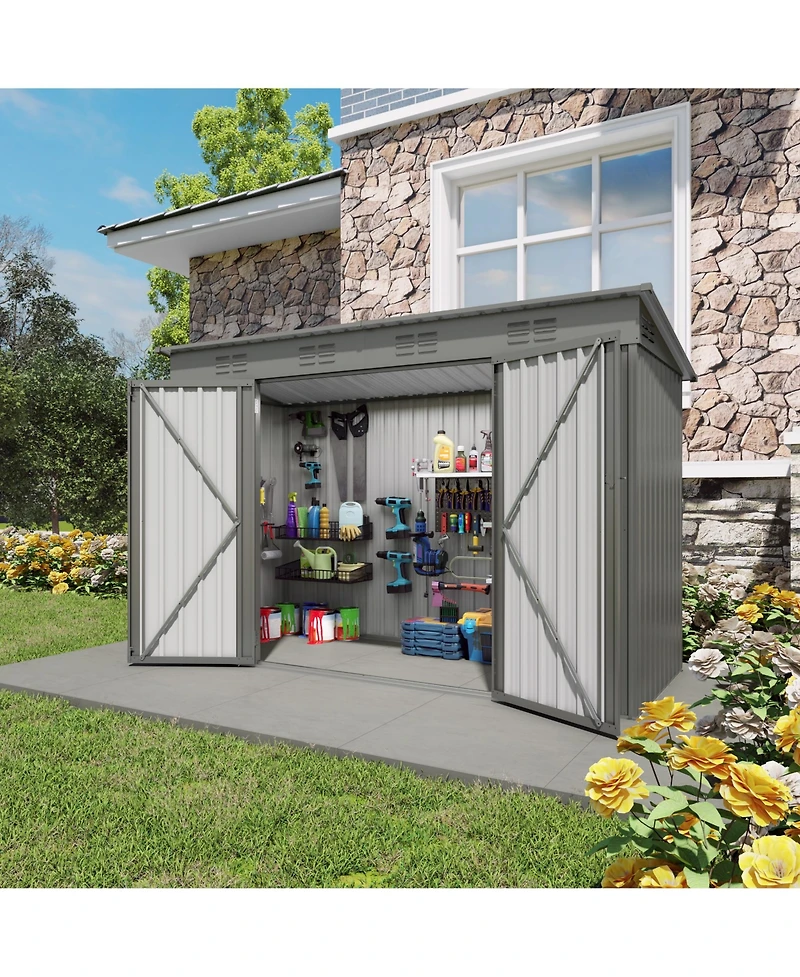 Streamdale 4x9 Ft Outdoor Metal Garden Storage Shed with Sloping Roof & Vents - Gray