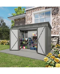 Streamdale 4x9 Ft Outdoor Metal Garden Storage Shed with Sloping Roof & Vents - Gray