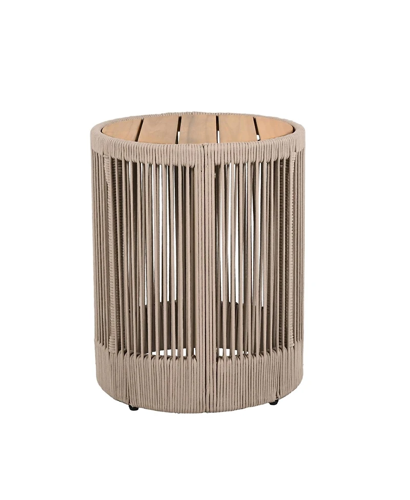 Streamdale Rattan Rope & Acacia Wood Side Table - Outdoor Patio Balcony