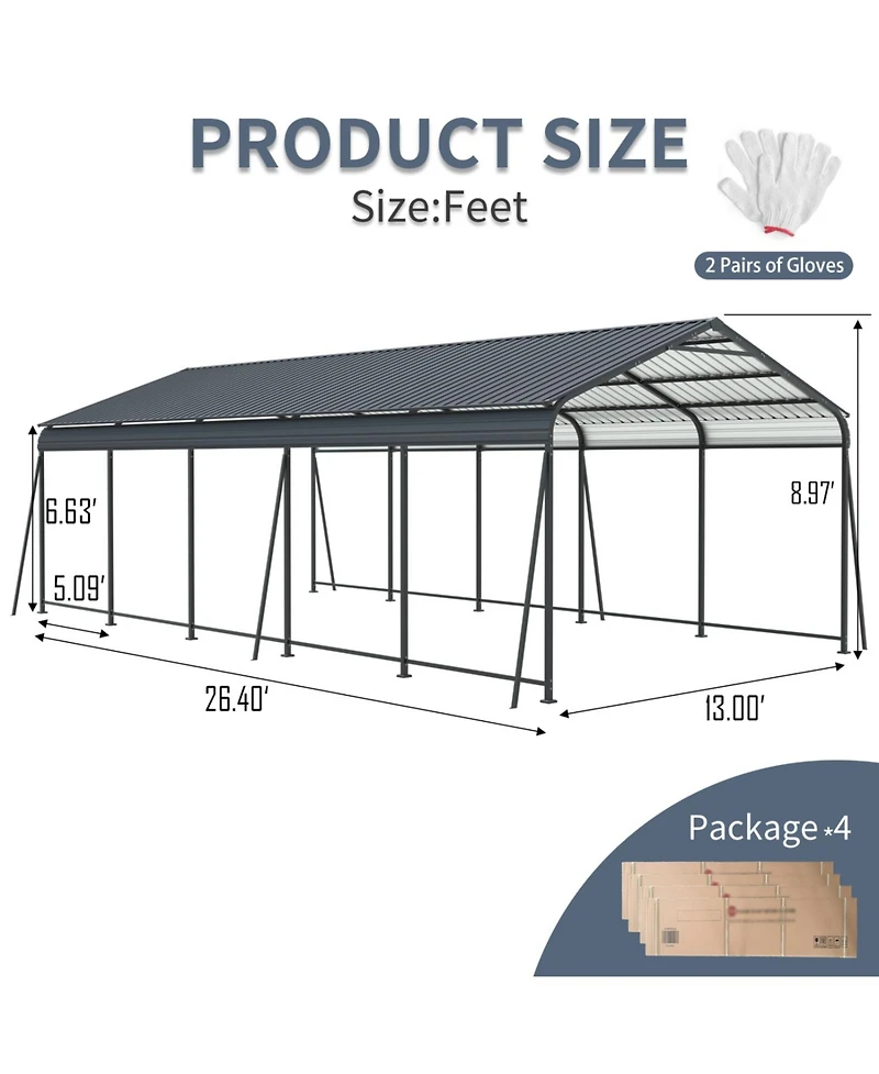 Streamdale Furniture 13x26.5 Ft Heavy Duty Galvanized Steel Carport Canopy Garage