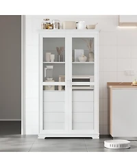 Streamdale Kitchen Pantry Cabinet with Glass Doors & Drawers - White