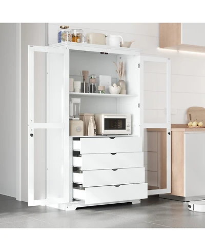Streamdale Kitchen Pantry Cabinet with Glass Doors & Drawers - White
