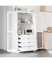 Streamdale Kitchen Pantry Cabinet with Glass Doors & Drawers - White