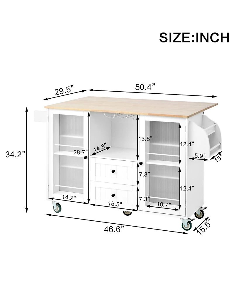 Streamdale Mobile Kitchen Island Cart - Dropleaf Top, Drawers & Cabinet - White