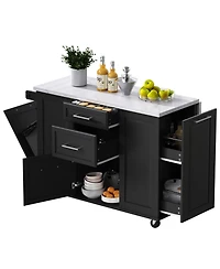 Streamdale Rolling Kitchen Island w/ Tilt Trash, Drop Leaf & Storage - White