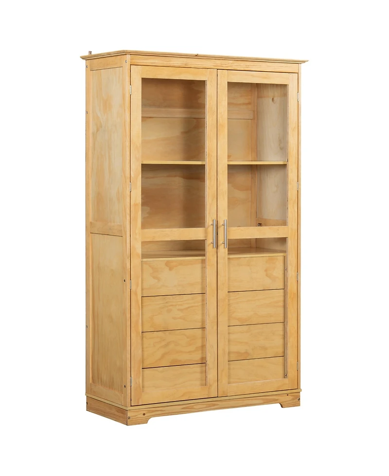Streamdale Kitchen Pantry Cabinet with Glass Doors & Drawers - Natural
