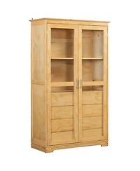 Streamdale Kitchen Pantry Cabinet with Glass Doors & Drawers - Natural