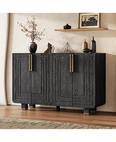 Streamdale Furniture 54" Retro Buffet Cabinet - 4-Door Fluted Sideboard