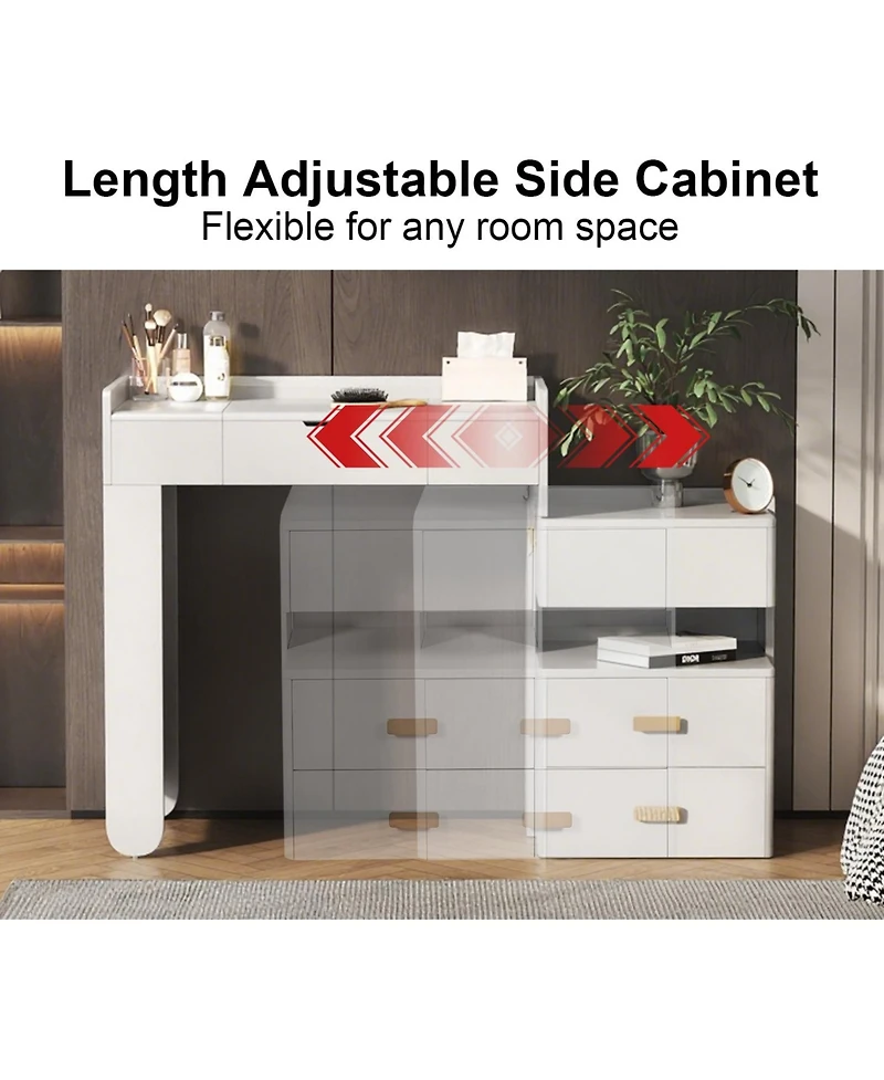 Streamdale Furniture 3-in-1 Vanity Desk- Flip-Top Mirror, Led, Adjustable Length