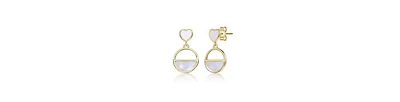 Rachel Glauber 14K Gold Plated With White Mother of Pearl Heart & Circular Drop Earrings