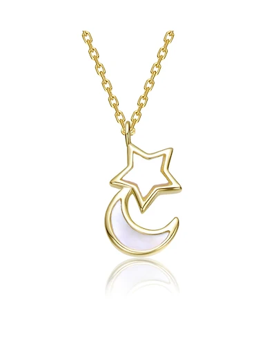 GiGiGirl 14K Gold Plated with White Mother Of Pearl Moon & Celestial Star or Blue Enamel Pendant Necklace