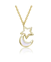 GiGiGirl 14K Gold Plated with White Mother Of Pearl Moon & Celestial Star or Blue Enamel Pendant Necklace