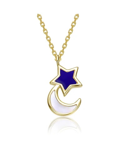 GiGiGirl 14K Gold Plated with White Mother Of Pearl Moon & Celestial Star or Blue Enamel Pendant Necklace