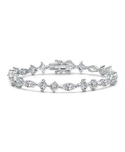 Genevive Sterling Silver White Gold Plated with Clear Cubic Zirconia Symmetrical Design Statement Bracelet