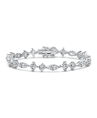 Genevive Sterling Silver White Gold Plated with Clear Cubic Zirconia Symmetrical Design Statement Bracelet
