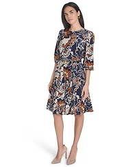 Jessica Howard Petite Jewel Neck Belted Fit and Flare Godet Dress