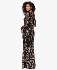 Betsy & Adam Petite Sequinned Mesh-Sleeve Evening Gown