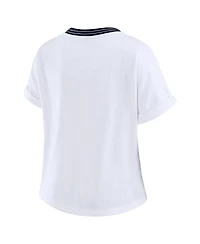 Wear by Erin Andrews Women's White Houston Texans Cropped Center Stripe Dolman T-Shirt