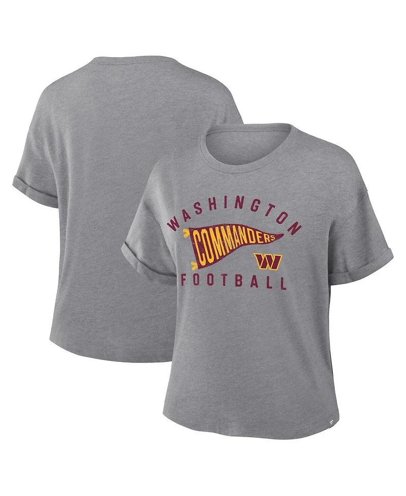Fanatics Women's Heather Gray Washington Commanders Pennant Wave Tribute Tri-Blend Boxy T-Shirt