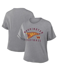 Fanatics Women's Heather Gray Washington Commanders Pennant Wave Tribute Tri-Blend Boxy T-Shirt