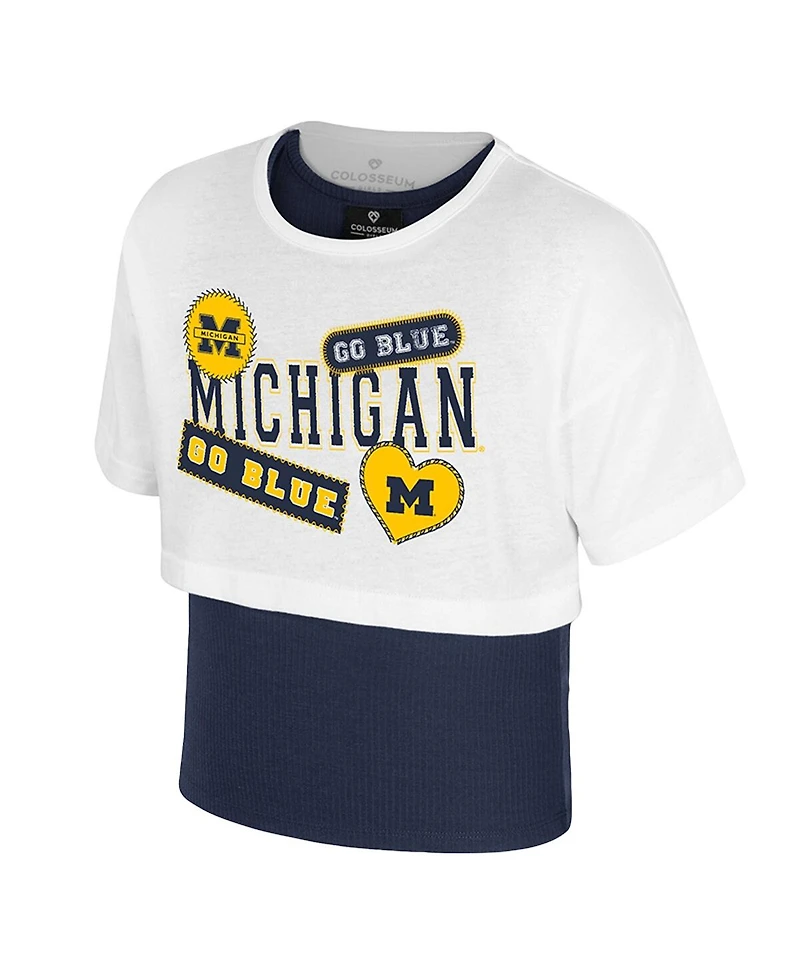 Colosseum Big Girls White Michigan Wolverines Gale Cropped 2Fer Top